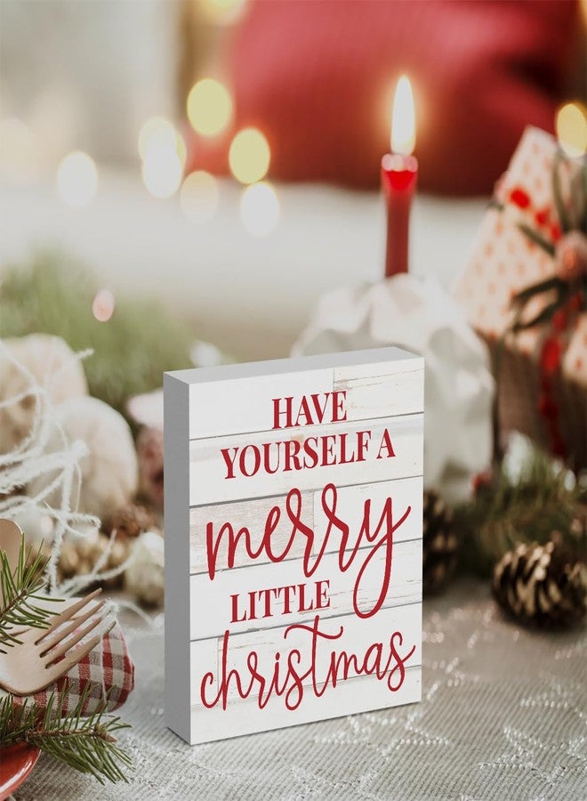 WRSUNT Motivational Have Yourself A Merry Little Christmas Wood Box Sign, Farmhouse Christmas Santa Artwork Decor, Wood Square Sign Desk Block Signs Home Shelf Office Decoration 5 x 5 Inches - Image 4